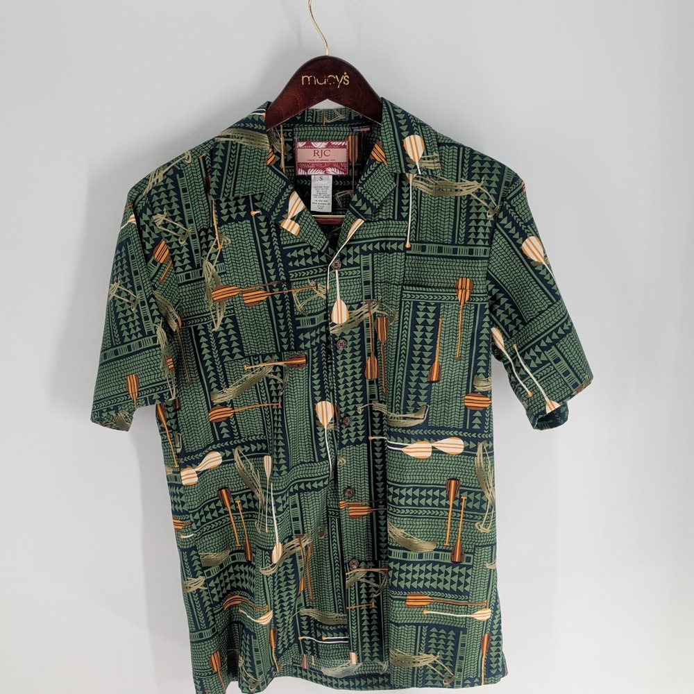 RJC Hawaiian Tropical Island Classic Short Sleeve‎ Button Up Shirt Green Size S